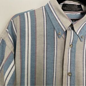 LOAFERS Reed St. James Long Sleeve Button-Down Striped Shirt Blue Tan White, M